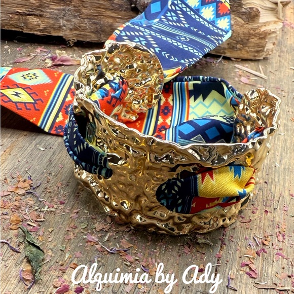 Gold scarf bangle cuff Maxi big  bracelet chunky statement - Picture 2 of 3